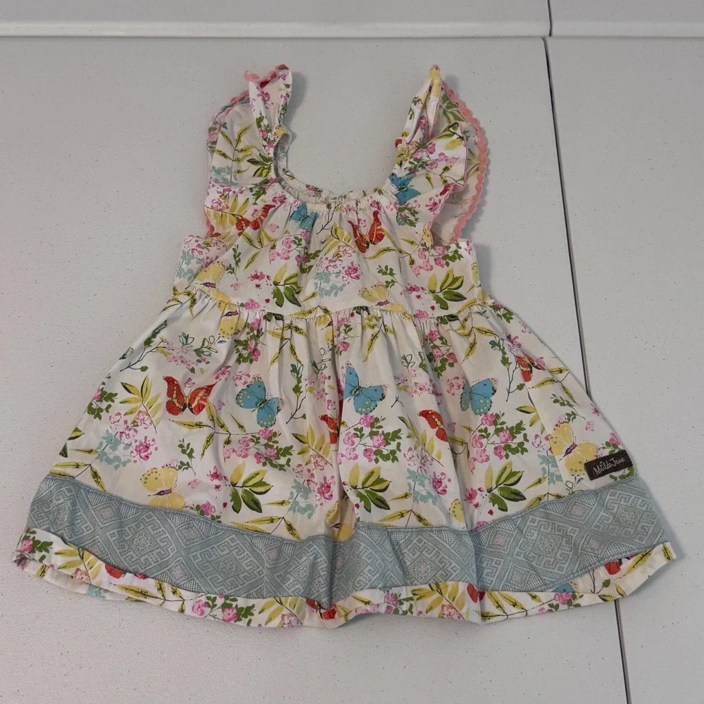 Matilda Jane Girls Floral‎ Butterfly Flutter Sleeve Dress White Size 6 r3